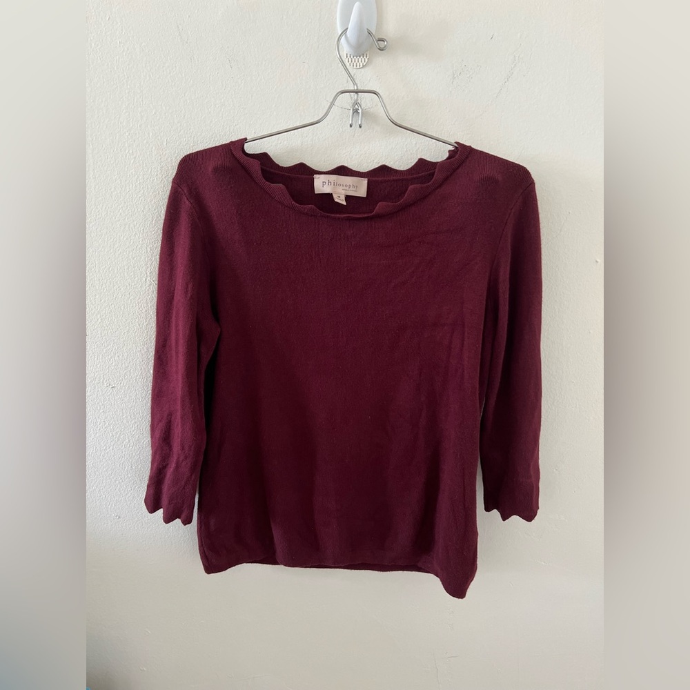 PHILOSOPHY - Women’s Burgundy 3/4 Sleeve Blouse - Medium